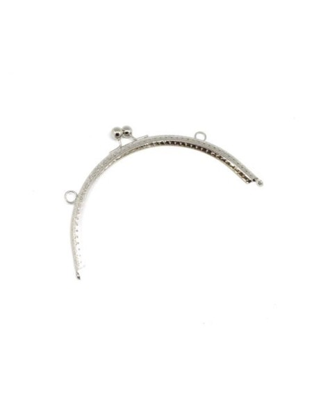 Fermoir sac arrondi 20cm argenté en métal travaillé avec attaches sur les cotés