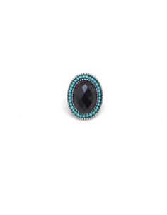 Perle passant en métal argenté à gros trou strass noir et perle turquoise 2