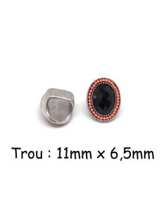 Perle argenté à gros trou cabochon noir et rose corail