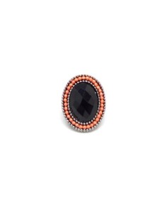 Perle argenté à gros trou cabochon noir et rose corail 2