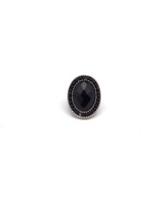 Perle passant en métal argenté à gros trou avec cabochon ovale facetté et perle noire  2