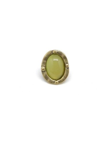 Perle slide à gros trou avec cabochon jaune vert opaque doré pâle en métal