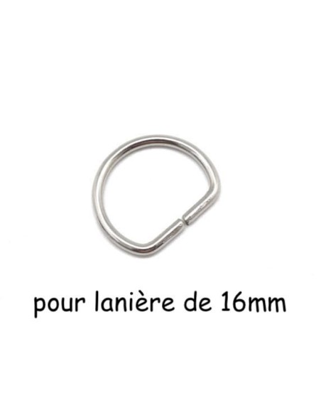 Anneaux en D argenté pour anse de sac 16mm, demi-anneau ouvert