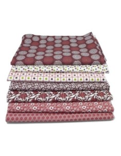 Tissu 100% coton motif fleur de pissenlit rouge grenat et blanc - vendu au mètre 2