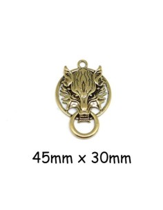 Pendentif tête de loup doré en métal travaillé