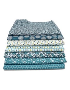 Tissu coton motif fleur de pissenlit vert, bleu canard, pétrole et blanc - vendu au mètre 2