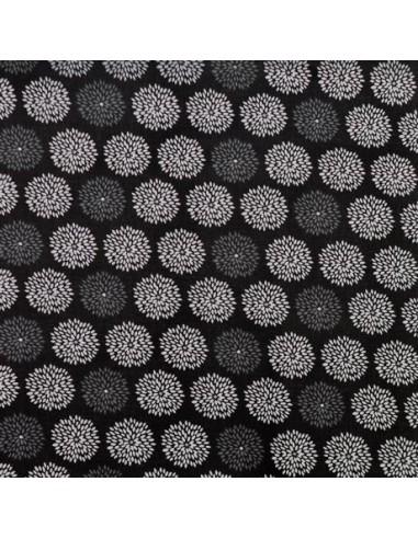 Tissu motif fleur noir et blanc en coton pas cher