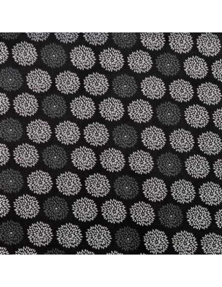Tissu motif fleur noir et blanc en coton pas cher