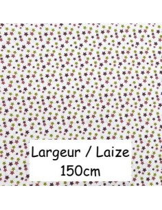 Tissu 100% coton motif étoiles marron, rouge bordeaux et vert anis