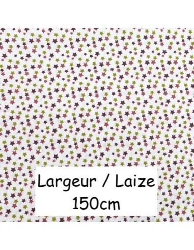 Tissu 100% coton motif étoiles marron, rouge bordeaux et vert anis 