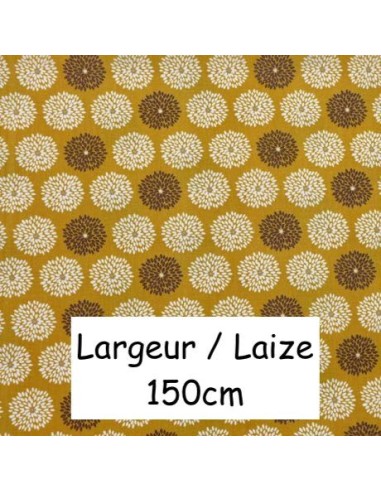 Tissu coton motif fleur de pissenlit jaune moutarde pour création lingette démaquillante