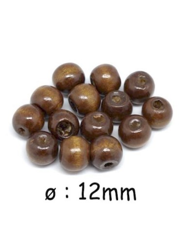 Perle en bois 12mm ronde couleur marron