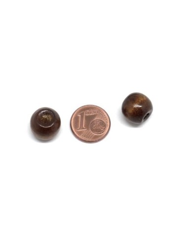 Perle 12mm en bois couleur marron pour décoration