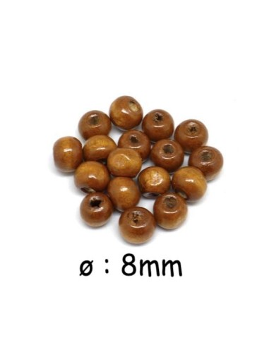 Perle 8mm en bois ronde marron caramel