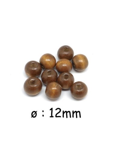 Perle 12mm en bois ronde marron noisette