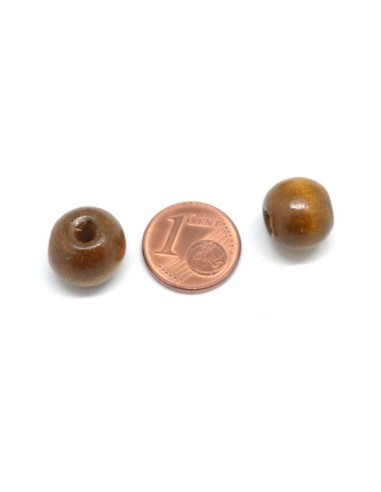 Perle ronde 12mm en bois marron noisette pour réalisation DIY