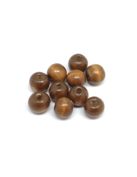Perle bois 12mm pas chère ronde marron noisette