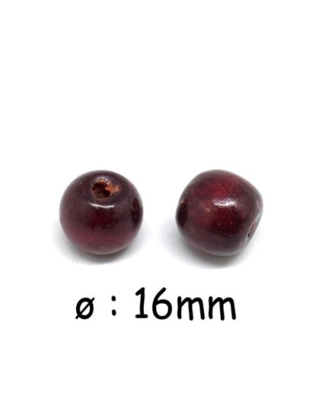 Perle 16mm ronde en bois rouge bordeaux à gros trou