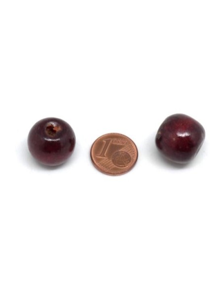 Perle en bois à gros trou 16mm rouge bordeaux 