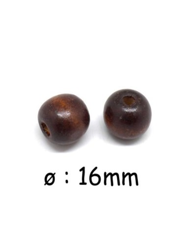 Grosse Perle 16mm en bois ronde marron foncé à gros trou