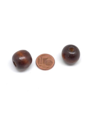 Perle ronde 16mm à gros trou marron foncé