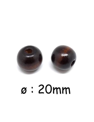 Grosse perle ronde 20mm en bois marron foncé