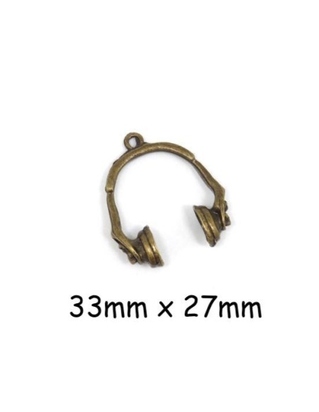Pendentif écouteur bronze en métal vintage