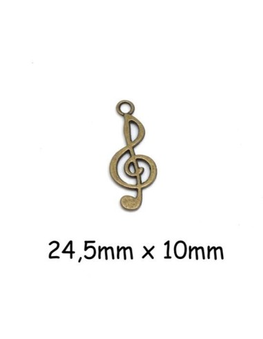 Breloque note de musique, clé de sol bronze en métal 24mm