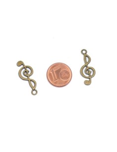 Breloque note de musique, clé de sol bronze en métal 24mm 2