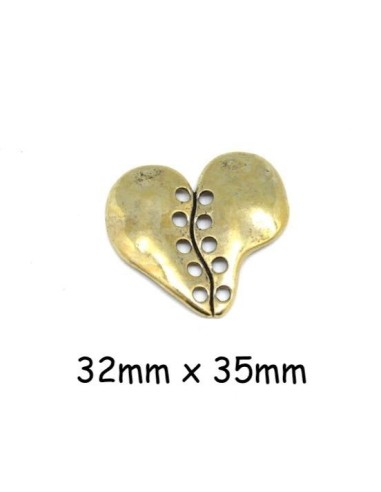 Perle coeur connecteur à 10 trous doré pâle en métal