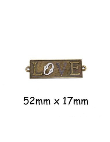 Perle connecteur Love bronze en métal 52mm x 17mm
