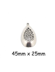 Pendentif goutte filigrane bombé argenté en métal
