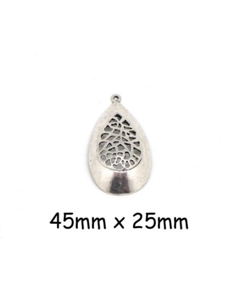 Pendentif goutte filigrane bombé argenté en métal