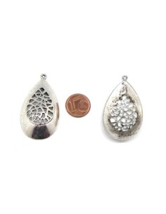 Pendentif goutte filigrane bombé argenté en métal 2