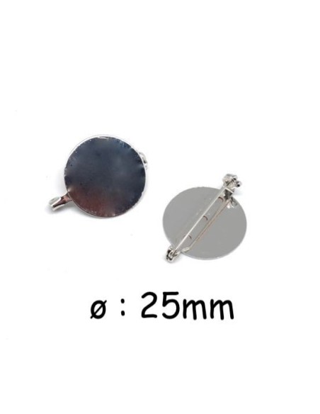 Support broche plateau rond 25mm en métal argenté