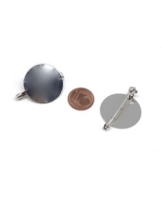 Support broche plateau rond 25mm en métal argenté 2