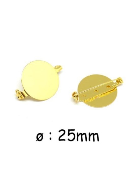 Support broche plateau rond 25mm en métal doré