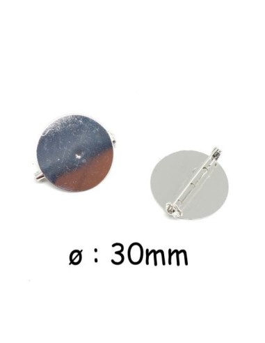 Support broche plateau rond 30mm en métal argenté pour création bijoux