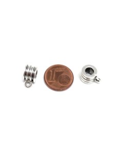 Perle support breloque pour cordon cuir 5mm en métal argenté strié 2