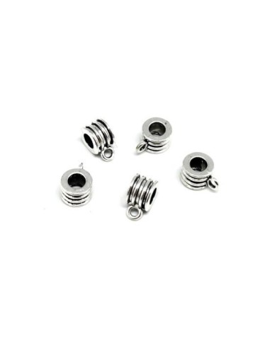 Perle bélière strié en métal argenté pas chère pour cordon 5mm