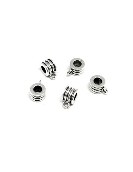 Perle bélière strié en métal argenté pas chère pour cordon 5mm