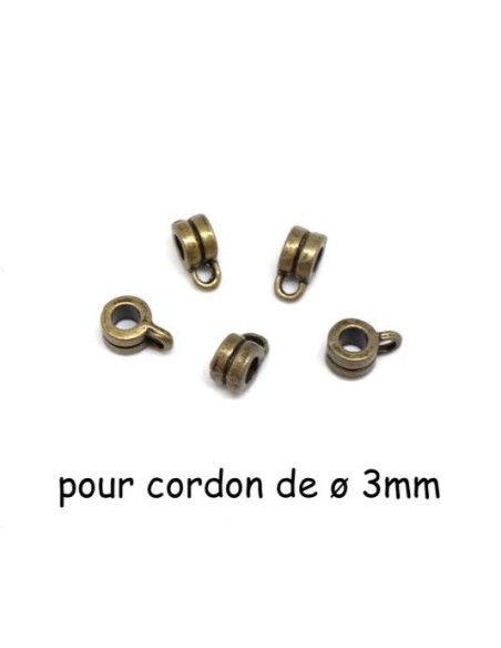 Bélière strié bronze en métal pour cordon cuir 3mm