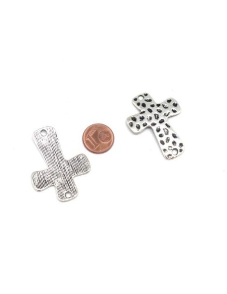 Perle de jonction martelé forme croix argenté pas chère