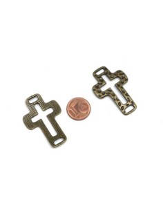 Perle de jonction croix bronze en métal martelé pour lanière 6mm 2