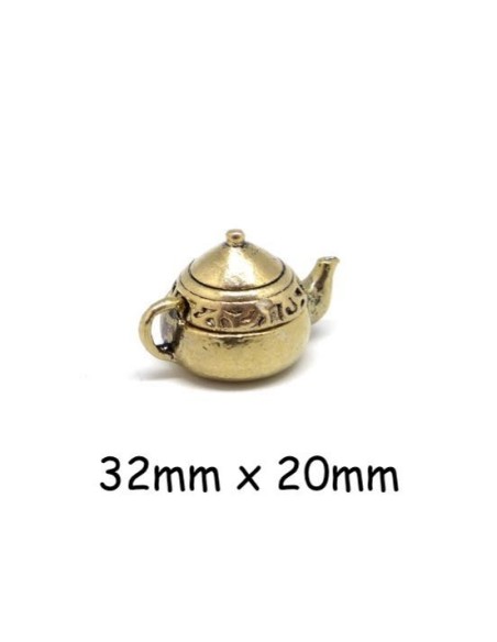 Breloque théière doré pâle en métal argenté pour création DIY maison miniature