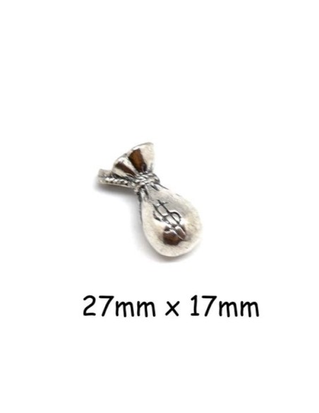 Breloque bourse dollar argenté en métal 