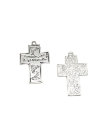 Grande croix argenté à motifs fleurs pour collier