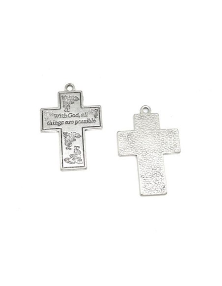 Grande croix argenté à motifs fleurs pour collier