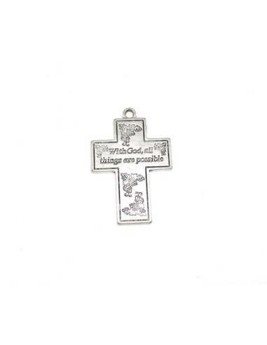 Pendentif croix argenté en métal travaillé pas cher