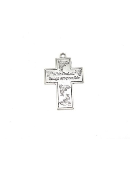 Pendentif croix argenté en métal travaillé pas cher
